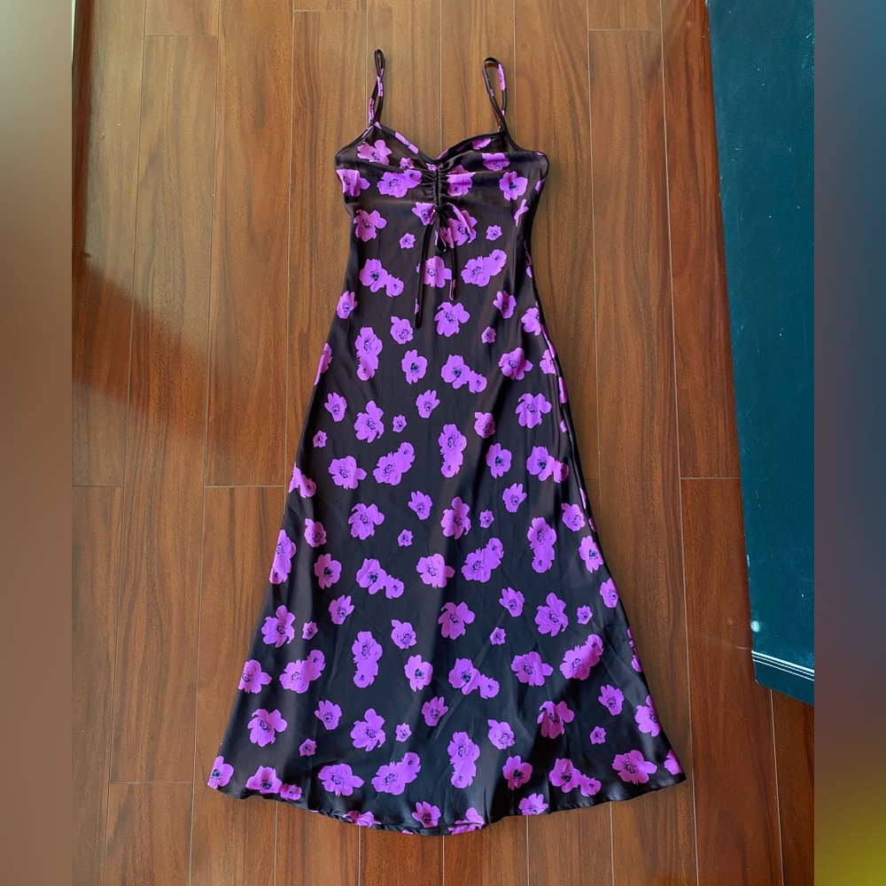 Vrg verge girl purple floral satin midi dress